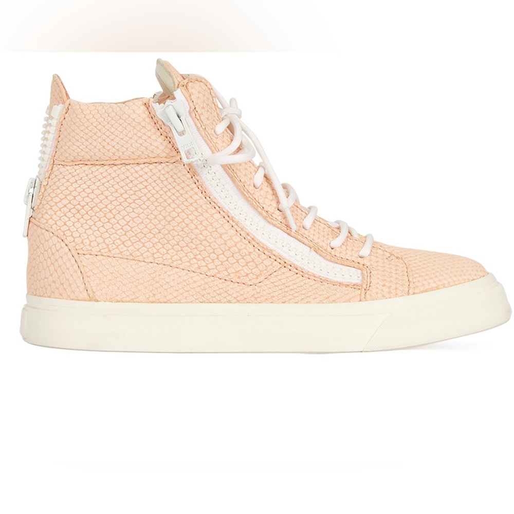 Giuseppe Zanotti Peach Python Embossed Leather High Top Sneakers Size 38 1/2